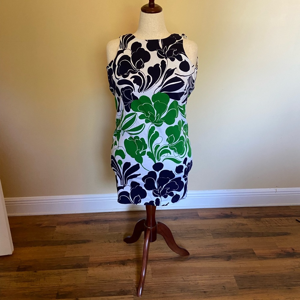 London Times Navy and Green Floral Mini Dress